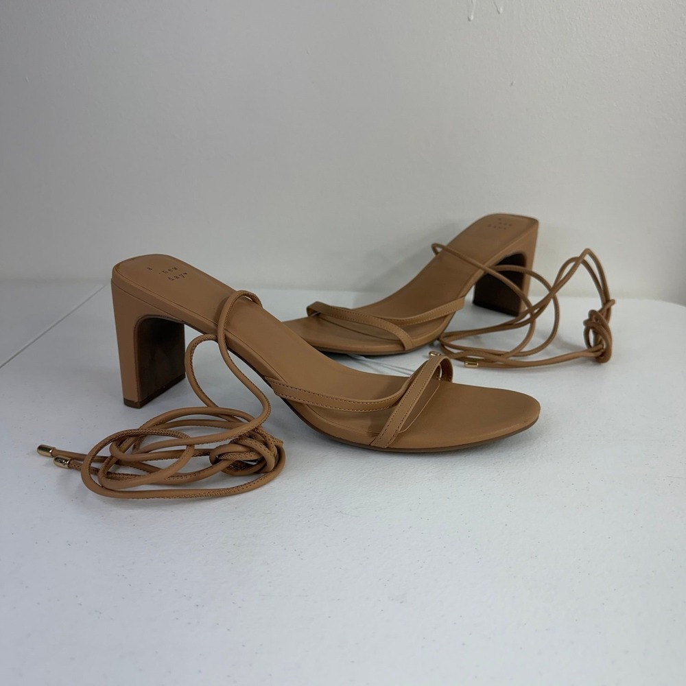 NEW A New Day Marcia tan strappy tie chunk heel memory foam sandals heels shoes